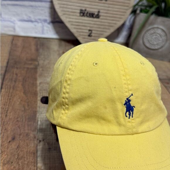 POLO RALPH LAUREN YELLOW CAP HAT ADJUSTABLE LEATHER STRAPBACK BASEBALL ONE SIZE - Picture 3 of 8
